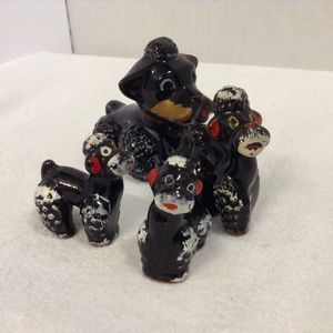 Mid-Century Vintage Redware black poodle figurines